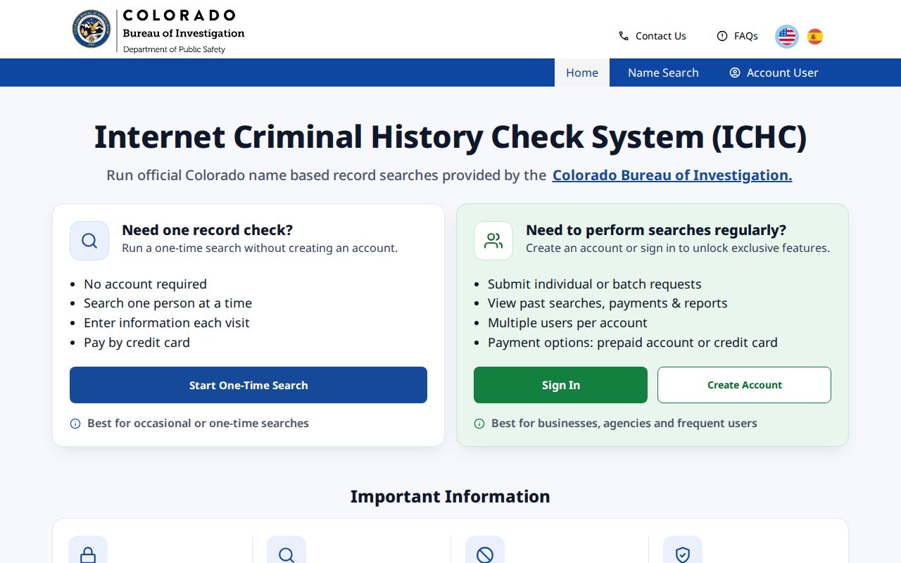 Chaffee County criminal history search at CBI ICHC