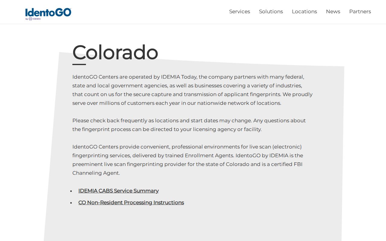 IdentoGO fingerprint locations for Chaffee County criminal history