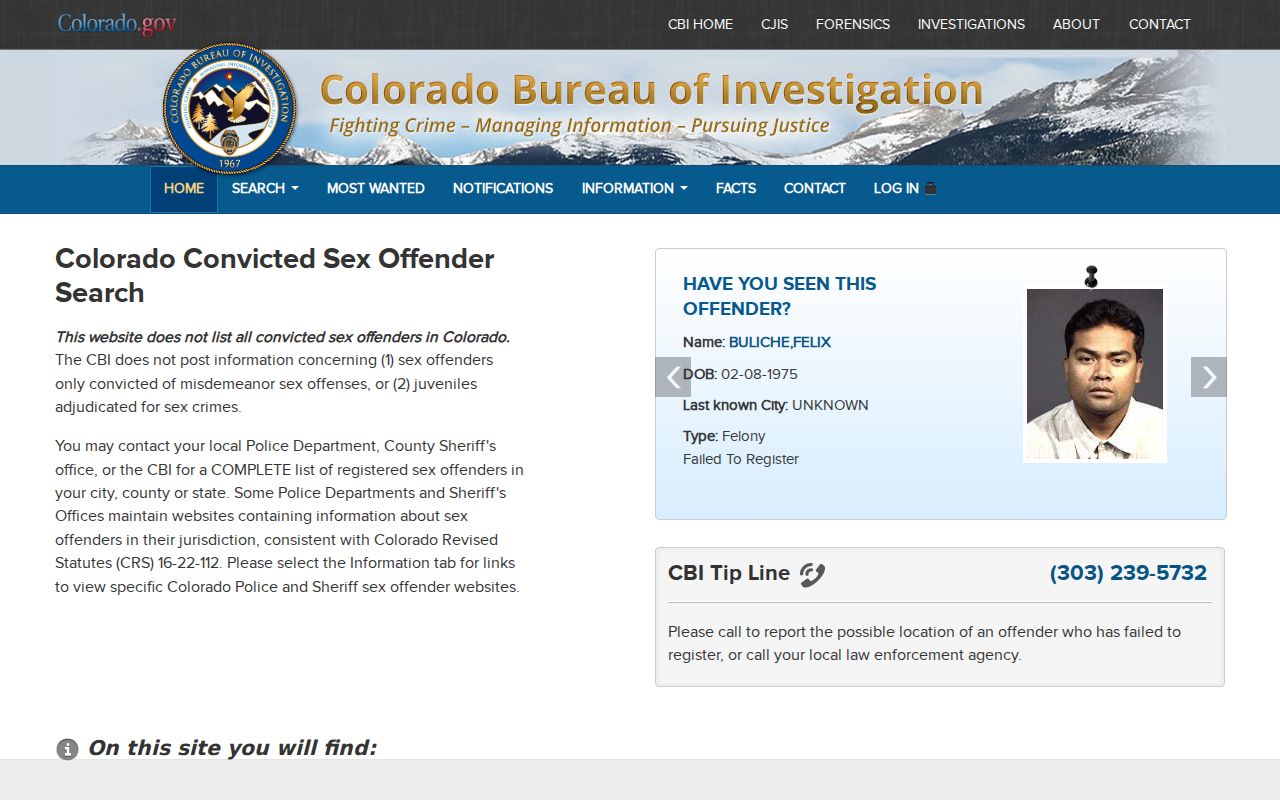 Chaffee County sex offender search on the Colorado registry